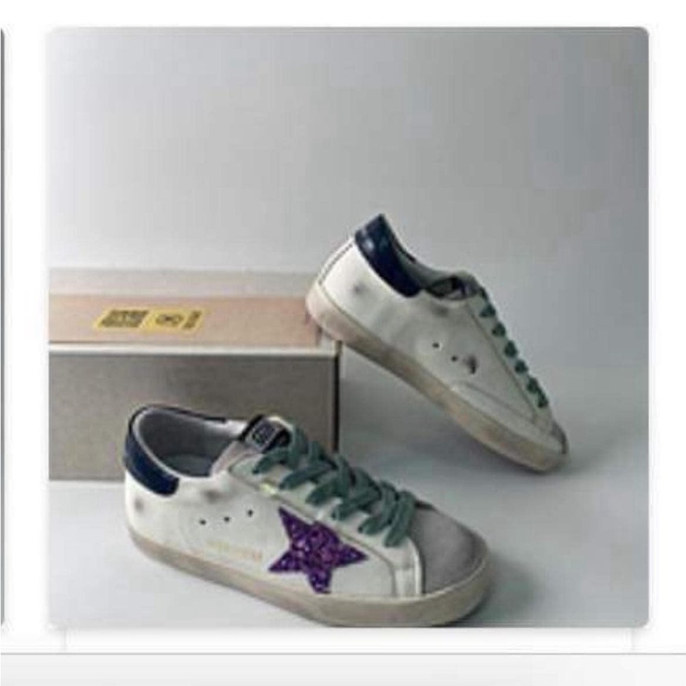 Women’s Golden Goose White and Purple Star Sneakers